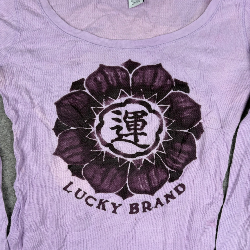 Lucky Brand Thermal Shirt Women Medium Purple Y2K Flower Graphic Waffle Knit - Picture 5 of 14